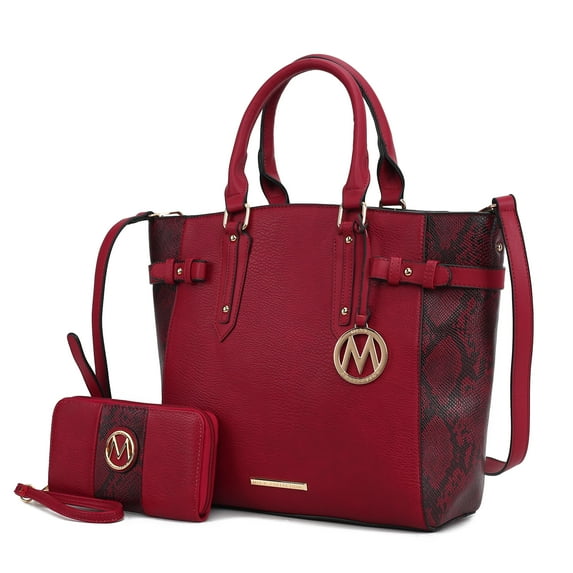 MKF Collection Joelle Women’s Faux-Snake Embossed Handbag Tote bag With Matching Wallet Purse by Mia K- 2 pieces - Wine