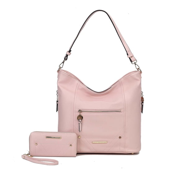 MKF Collection Jordina Vegan Leather Women's Shoulder Bag & Wristlet Wallet 2 pcs, Functional Purse Hobo Handbag by Mia K