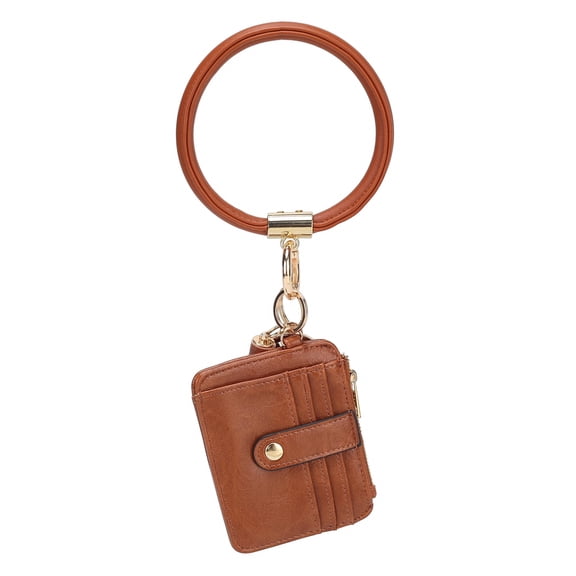 MKF Collection Jordyn Vegan Leather Bracelet Keychain with a Credit Card Holder by Mia K - Cognac Brown