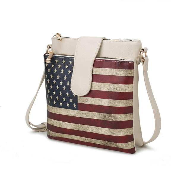 MKF Collection Josephine Womens Crossbody Bag Vegan Leather Shoulder bag USA Flag handbags Beige Purse by Mia K