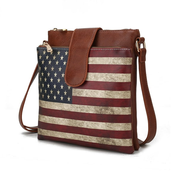MKF Collection Josephine Womens Crossbody Bag Vegan Leather Shoulder bag USA Flag handbags Brown Purse by Mia K