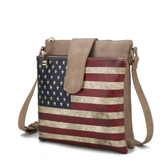 MKF Collection Josephine Womens Crossbody Bag Vegan Leather Shoulder bag USA Flag handbags Dark Beige Purse by Mia K
