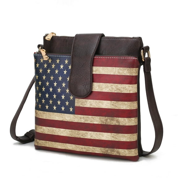 MKF Collection Josephine Womens Crossbody Bag Vegan Leather Shoulder bag USA Flag handbags Dark Brown Purse by Mia K