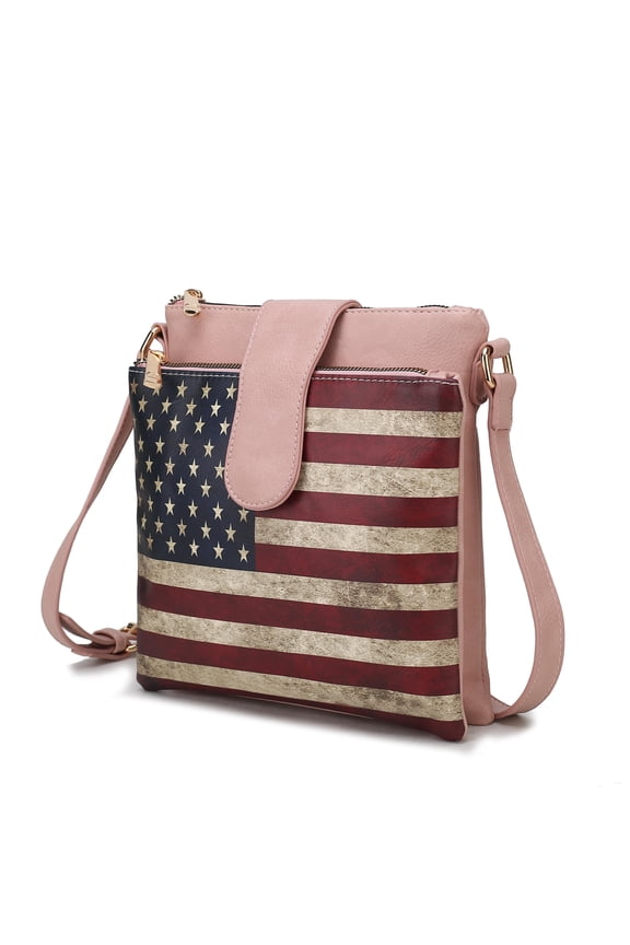 Josephine Womens Crossbody Bag Vegan Leather Shoulder bag USA Flag handbags Pink Purse by Mia K