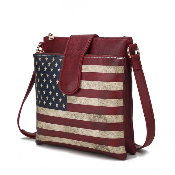 MKF Collection Josephine Womens Crossbody Bag Vegan Leather Shoulder bag USA Flag handbags Red Purse by Mia K