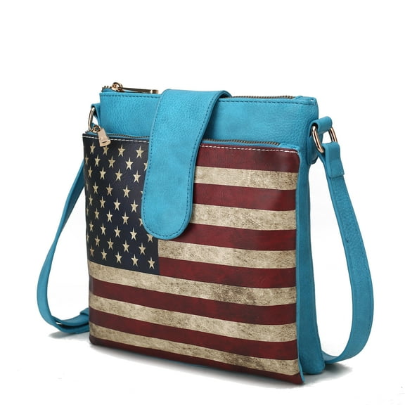 MKF Collection Josephine Womens Crossbody Bag Vegan Leather Shoulder bag USA Flag handbags Turquoise Blue Purse by Mia K