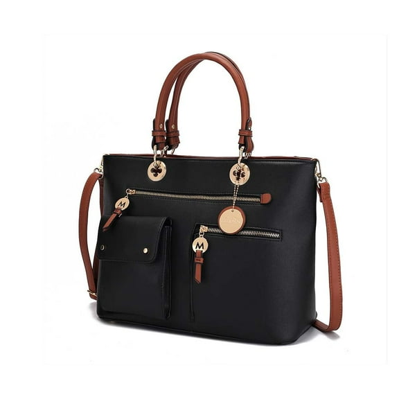 MKF Collection Julia Vegan Leather Color-Block Women’s Crossbody Satchel Handbag by Mia K. - Black Cognac