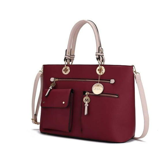 MKF Collection Julia Vegan Leather Color-Block Women’s Crossbody Satchel Handbag by Mia K. - Wine Blush