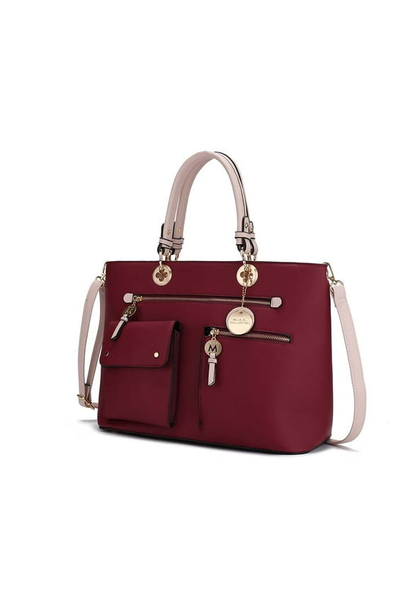 Julia Vegan Leather Color-Block Women’s Crossbody Satchel Handbag by Mia K. - Wine Blush