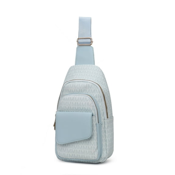 MKF Collection Kace M Logo Vegan Leather Women's Sling Bag, Stylish Fanny Purse Handbag by Mia K - Light Blue