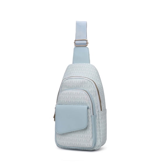 MKF Collection Kace M Logo Vegan Leather Women's Sling Bag, Stylish Fanny Purse Handbag by Mia K - Light Blue
