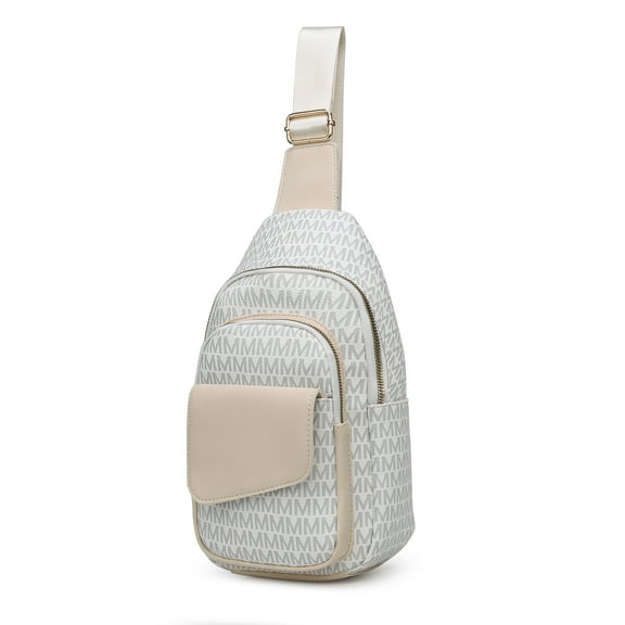 MKF Collection Kace M Logo Vegan Leather Women's Sling Bag, Stylish Fanny Purse Handbag by Mia K - White