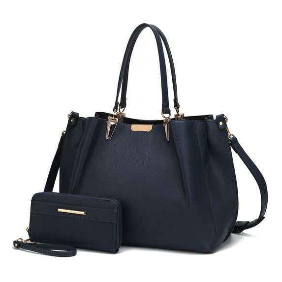 MKF Collection Kane Vegan Leather Women's Satchel Bag & Wristlet Wallet, Elegant Tote Purse Handbag by Mia K - Navy