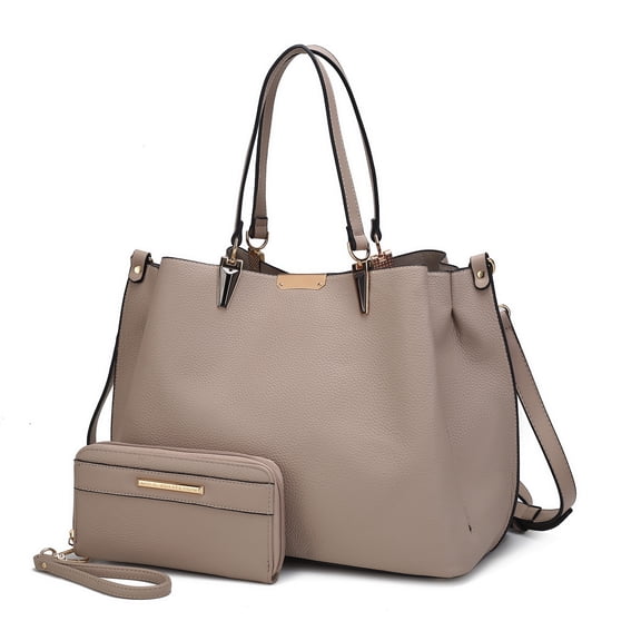MKF Collection Kane Vegan Leather Women's Satchel Bag & Wristlet Wallet, Elegant Tote Purse Handbag by Mia K - Taupe