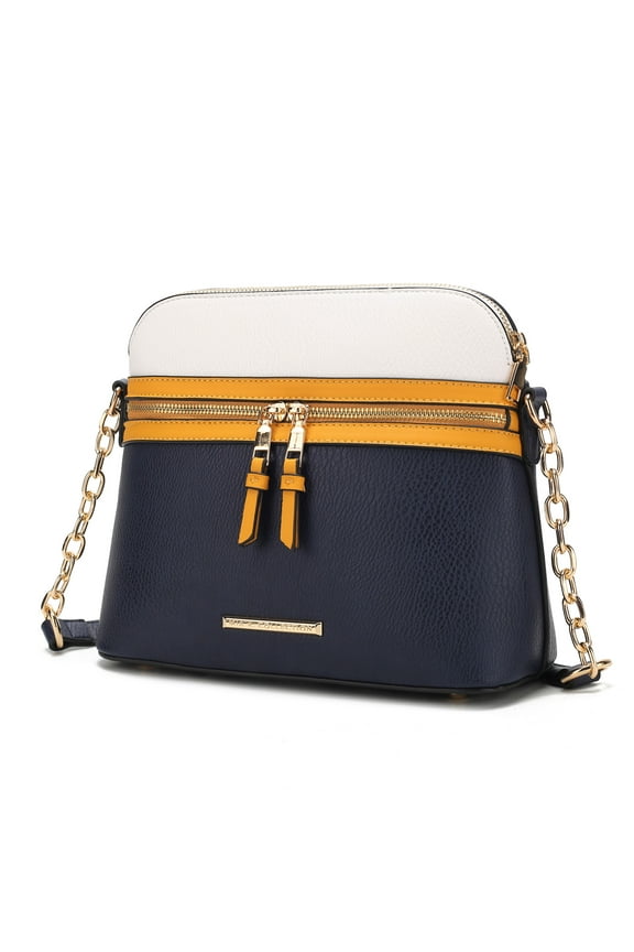 Karelyn Vegan Leather Women's Crossbody Bag, Trendy Messenger Pouch Purse Handbag by Mia K - Navy Yellow