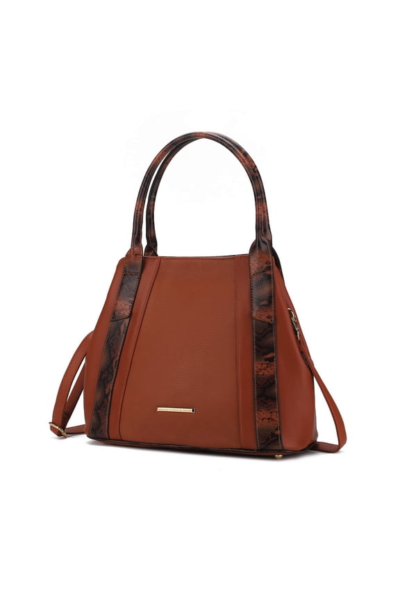 Kenna Women Tote Bag Vegan Leather Snake embossed Handbag Purse by Mia K - Cognac Brown