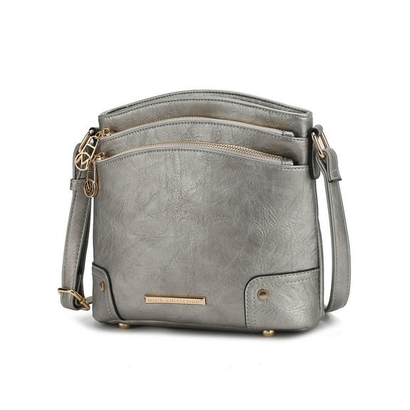 MKF Collection Kenya Crossbody Shoulder Women’s Bag Stylish Vegan Leather with Gold-Tone Accents by Mia K. - Pewter