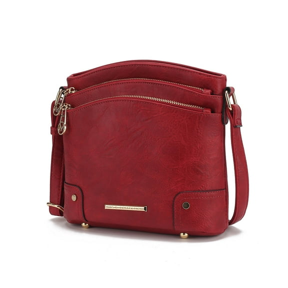MKF Collection Kenya Crossbody Shoulder Women’s Bag Stylish Vegan Leather with Gold-Tone Accents by Mia K. - Wine