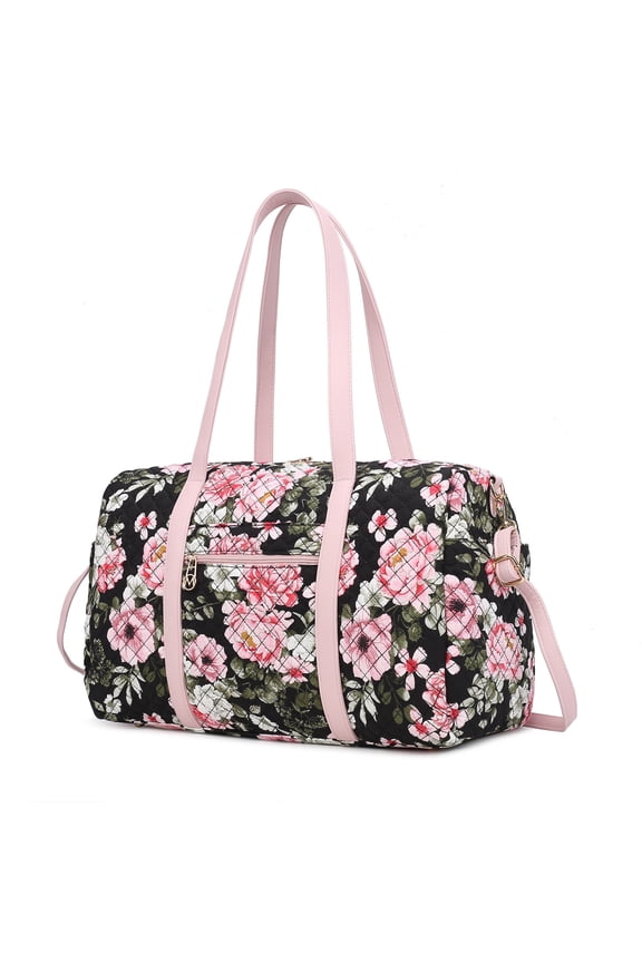 Khelani Cotton Women's Botanical Duffle Bag, Functional Weekender Purse Handbag by Mia K - Black