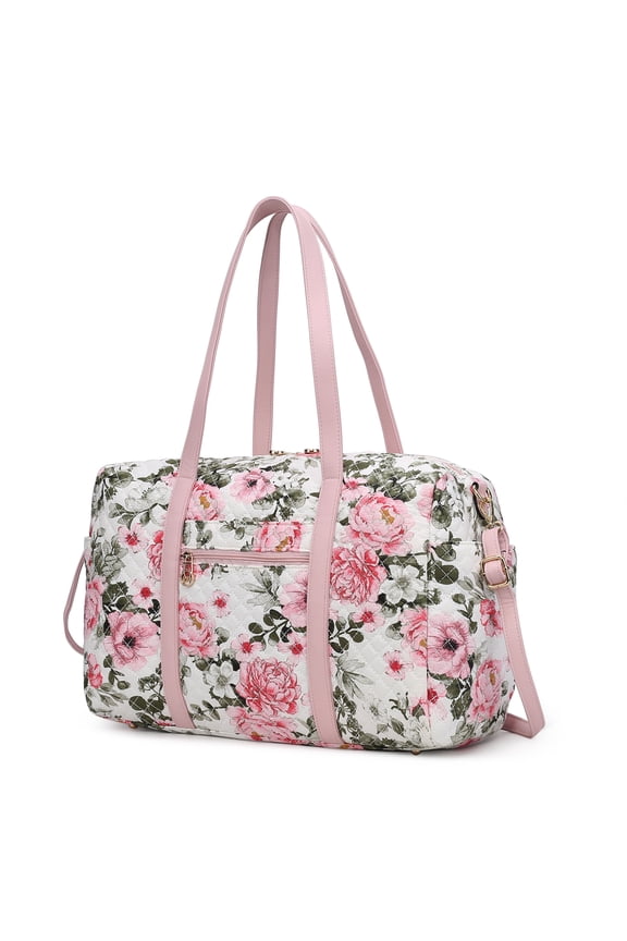 Khelani Cotton Women's Botanical Duffle Bag, Functional Weekender Purse Handbag by Mia K - White