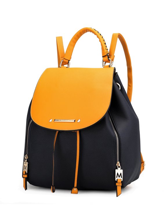 Kimberly Vegan Leather Women's Backpack, Fashionable Bookbag Purse Handbag by Mia K - Navy Mustard