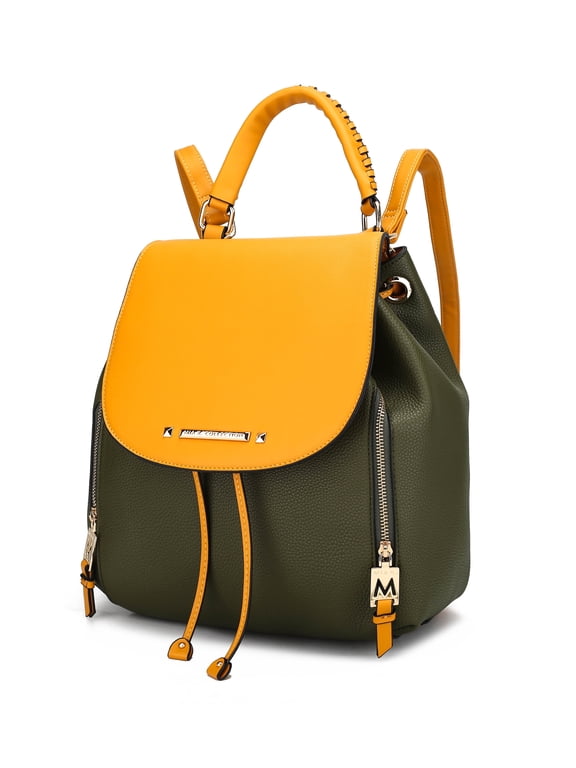 Kimberly Vegan Leather Women's Backpack, Fashionable Bookbag Purse Handbag by Mia K - Olive Mustard