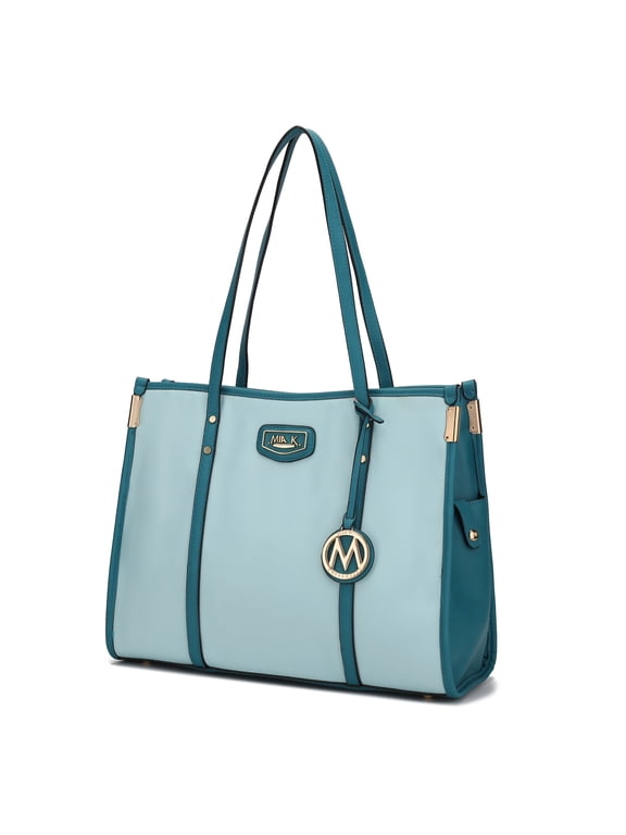 Kindred Tote Bag Women’s Oversize Handbag Large Size, Vegan Leather by Mia K- Baby Blue-Navy