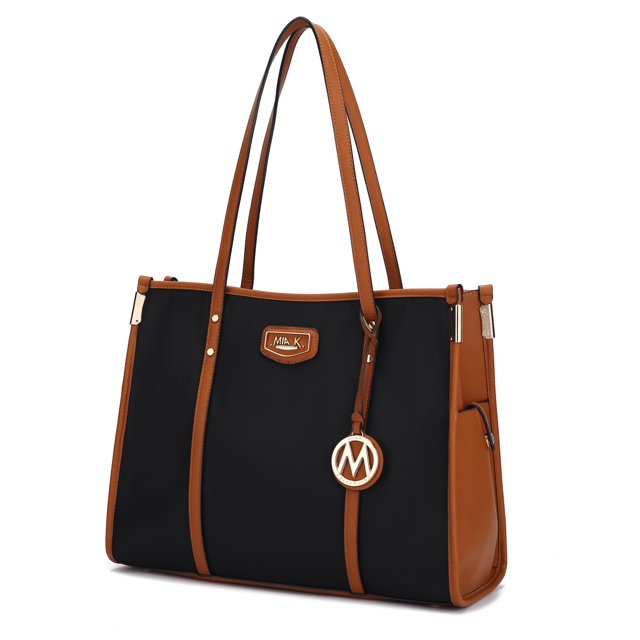 MKF Collection Kindred Tote Bag Women’s Oversize Handbag Large Size, Vegan Leather by Mia K- Black-Cognac