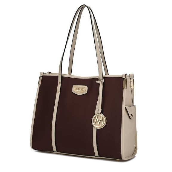 MKF Collection Kindred Tote Bag Women’s Oversize Handbag Large Size, Vegan Leather by Mia K- Coffee-Ivory