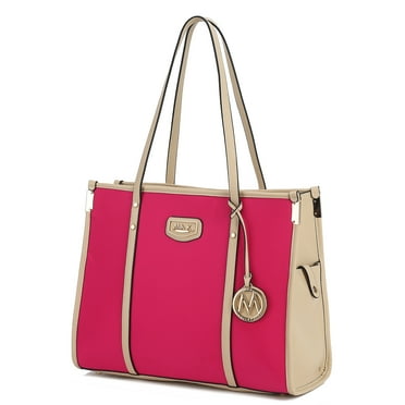 MKF Collection Kindred Tote Bag Women’s Oversize Handbag Large Size, Vegan Leather by Mia K- Fuchsia-Ivory