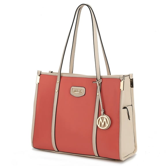MKF Collection Kindred Tote Bag Women’s Oversize Handbag Large Size, Vegan Leather by Mia K- Peach-Ivory