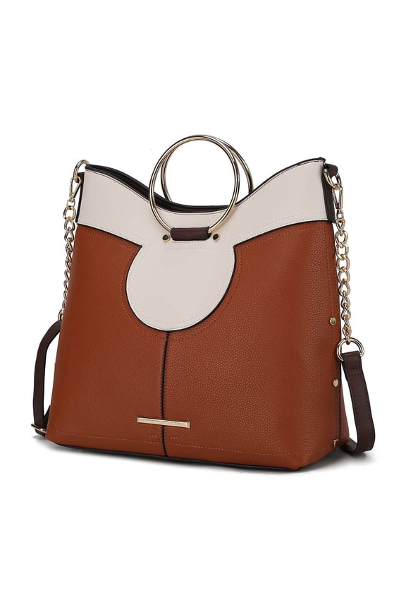 Kylie Women's Top Handle Vegan Leather Satchel Crossbody Handbag by Mia K. - Cognac Brown