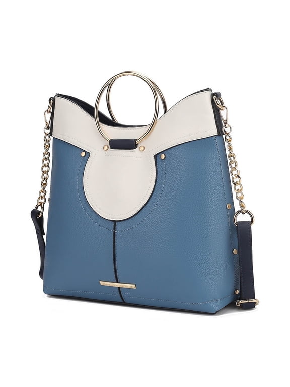 Kylie Women's Top Handle Vegan Leather Satchel Crossbody Handbag by Mia K. - Denim Blue