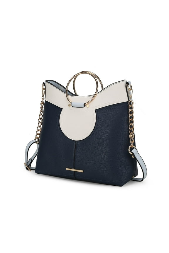 Kylie Women's Top Handle Vegan Leather Satchel Crossbody Handbag by Mia K. - Navy