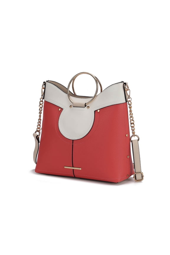 Kylie Women's Top Handle Vegan Leather Satchel Crossbody Handbag by Mia K. - Peach