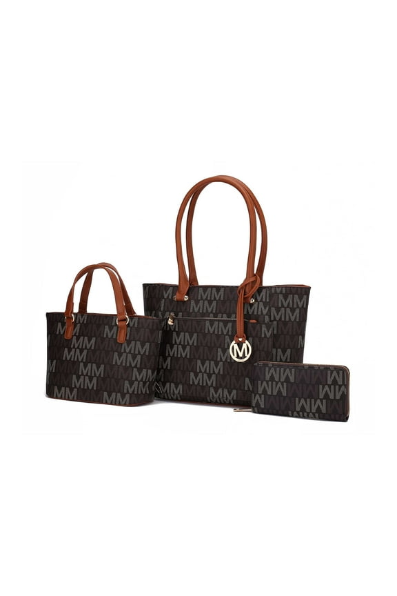 Lady Women’s Tote Bag, Small Tote with Wallet, Signature Vegan Leather Handbag Set by Mia K. - Brown