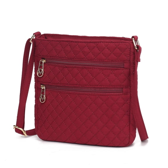 MKF Collection Lainey Women's Crossbody Bag, Solid Quilted Cotton Shoulder Handbag by Mia K - Wine Red