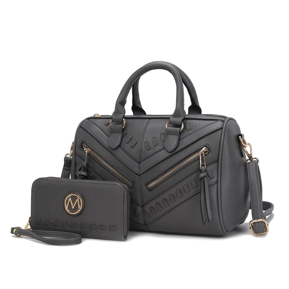 MKF Collection Lara Vegan Leather Women's Satchel Bag, Elegant Designer Handbag & Wristlet Wallet 2 pcs - Charcpal Gray