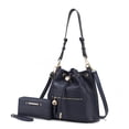 thumbnail image 1 of MKF Collection Larissa Vegan Leather Women's Bucket Bag & Wristlet Wallet, Drawstring Hobo Purse Handbag 2 Pcs by Mia K - Navy, 1 of 8