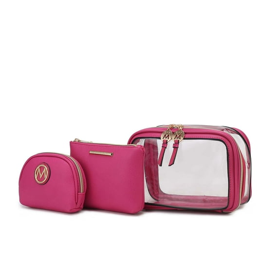 MKF Collection Laura Women's Cosmetic Punch 10 Pcs Sets, Small Travel Makeup Bag by Mia k. - Fuchsia