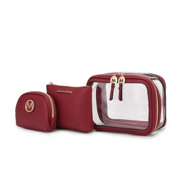 MKF Collection Laura Women's Cosmetic Punch 10 Pcs Sets, Small Travel Makeup Bag by Mia k. - Red