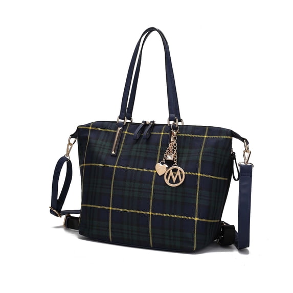MKF Collection Layla Women's Tote bag, Plaid Convertible Backpack by Mia K - Green Navy