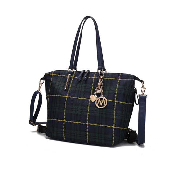 MKF Collection Layla Women's Tote bag, Plaid Convertible Backpack by Mia K - Green Navy