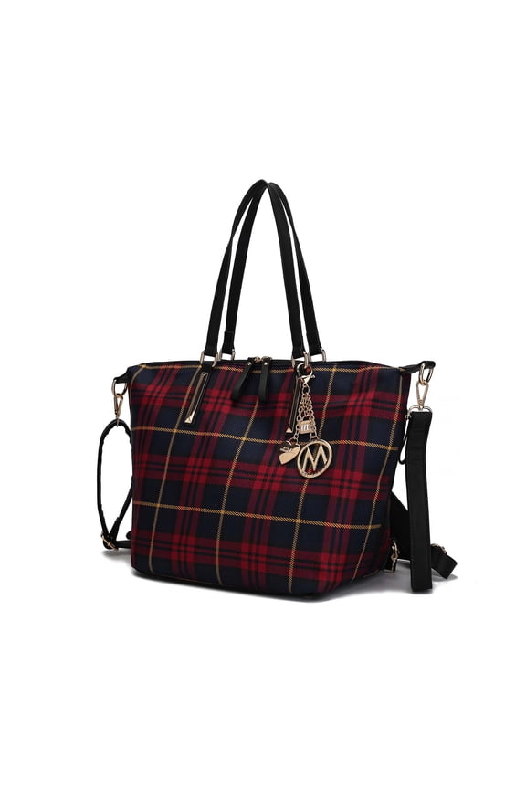Layla Women's Tote bag, Plaid Convertible Backpack by Mia K - Navy Black