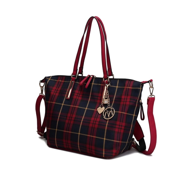 MKF Collection Layla Women's Tote bag, Plaid Convertible Backpack by Mia K - Navy Fuchsia