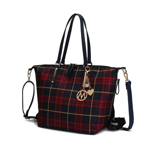 MKF Collection Layla Women's Tote bag, Plaid Convertible Backpack by Mia K - Navy