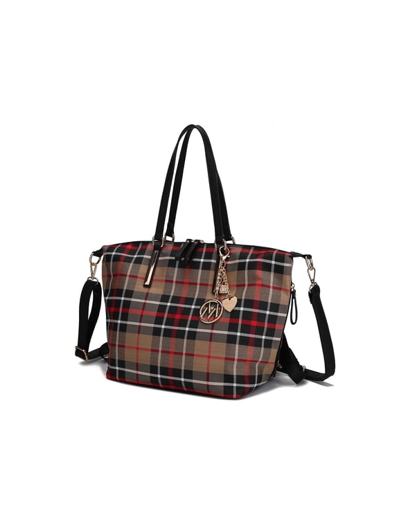 Layla Women's Tote bag, Plaid Convertible Backpack by Mia K - Taupe Black