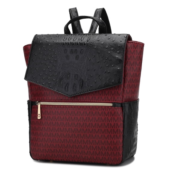 MKF Collection Leidy M Signature Crocodile Women Backpack, Bookbag Purse Handbag Fashion Travel Daypack Bag by Mia K - Burgundy Red
