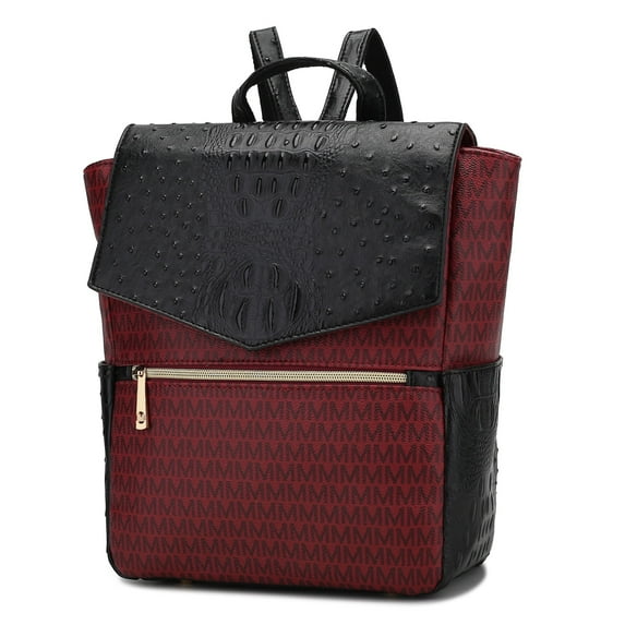 MKF Collection Leidy M Signature Crocodile Women Backpack, Bookbag Purse Handbag Fashion Travel Daypack Bag by Mia K - Burgundy Red