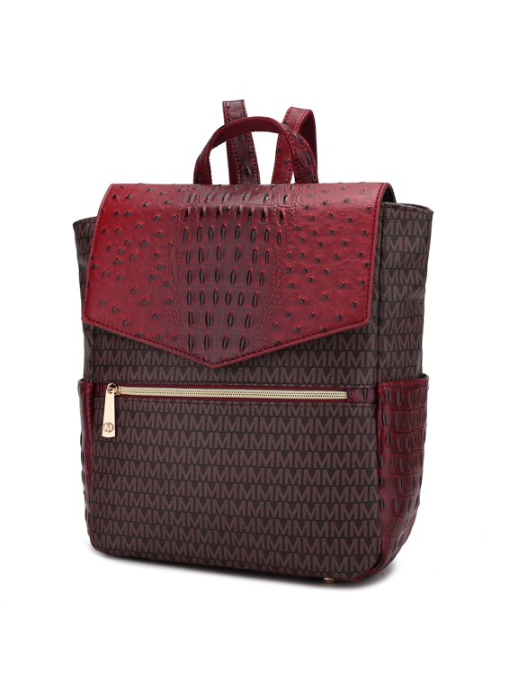 Leidy M Signature Crocodile Women Backpack, Bookbag Purse Handbag Fashion Travel Daypack Bag by Mia K - Red